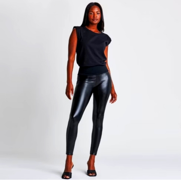 Black Faux leather leggings, mid rise, size medium - Picture 1 of 6